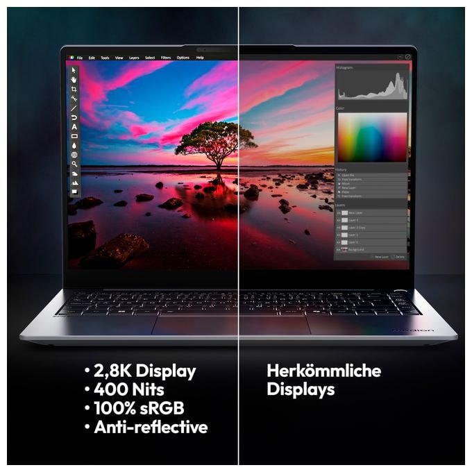 WQXGA+ Notebook 35,6 cm (14 Zoll) 2880 x 1800 Pixel 512 GB SSD Windows 11 Home Intel Core Ultra 5 max. 4,5 GHz  SPRCHRGD 14 S2 (Schwarz) 