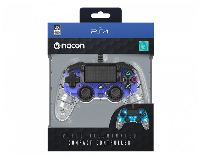 Analog / Digital Gamepad für PC, PlayStation 4  Wired Illuminated Compact Controller (Blau, Transparent) 