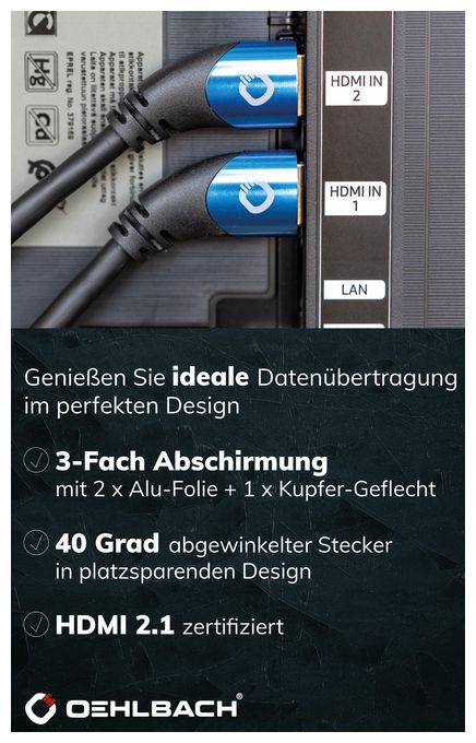 48 Gbit/s Stecker Abgewinkelt HDMI auf HDMI Typ A (Standard) 1 m  Shape Magic (Schwarz, Blau) 