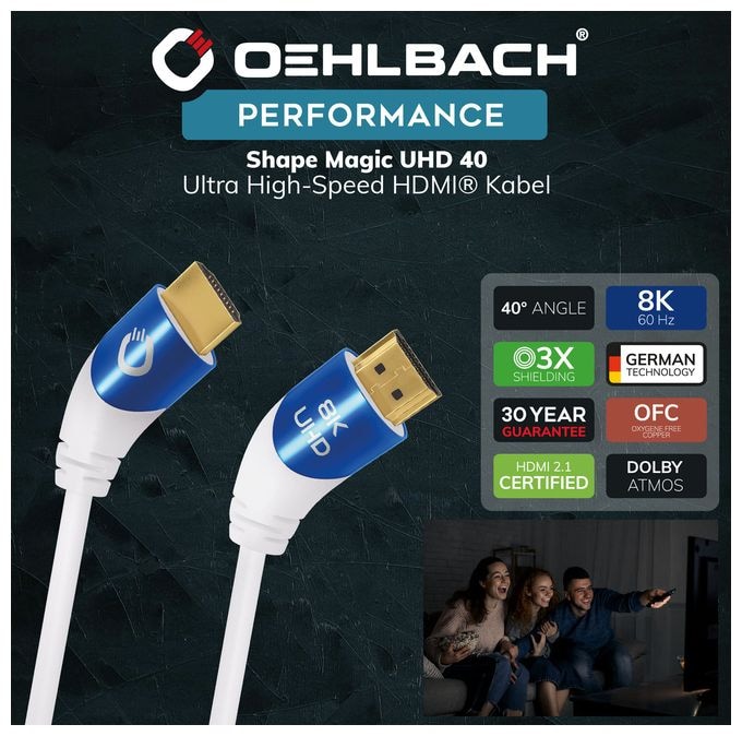 48 Gbit/s Stecker Abgewinkelt HDMI auf HDMI Typ A (Standard) 1,5 m  Shape Magic (Blau, Weiß) 