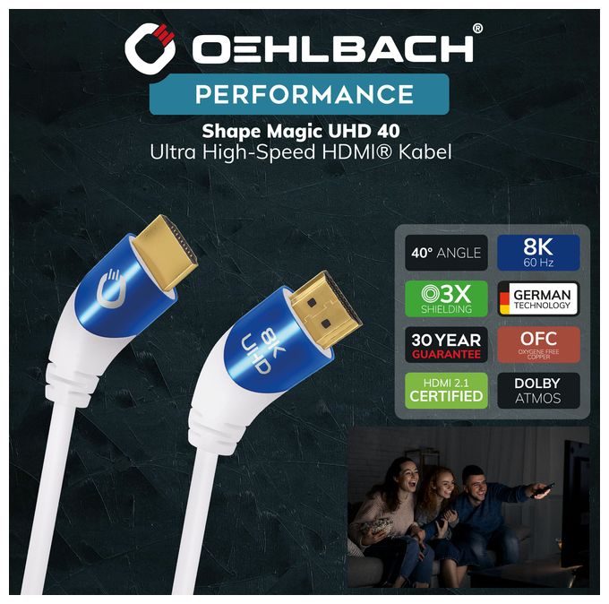 48 Gbit/s Stecker Abgewinkelt HDMI auf HDMI Typ A (Standard) 2 m  Shape Magic (Blau, Weiß) 