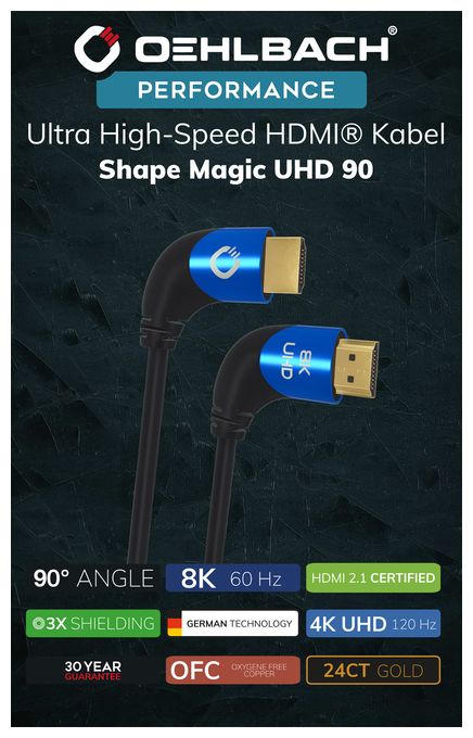 48 Gbit/s Stecker Abgewinkelt HDMI auf HDMI Typ A (Standard) 3 m  Shape Magic 90 (Schwarz, Blau) 