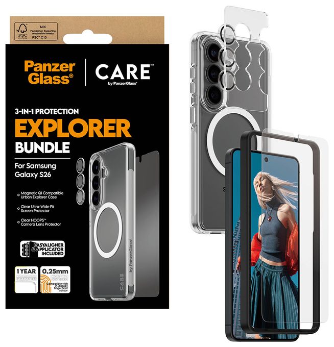 Klare Bildschirmschutzfolie Thermoplastische Polyurethane (TPU), Gehärtetes Glas, Polyethylenterephthalat, Silikon für  Samsung Samsung - Galaxy S26 Kratzresistent, Schockresistent 12957 3-in-1 Bundle Cover 