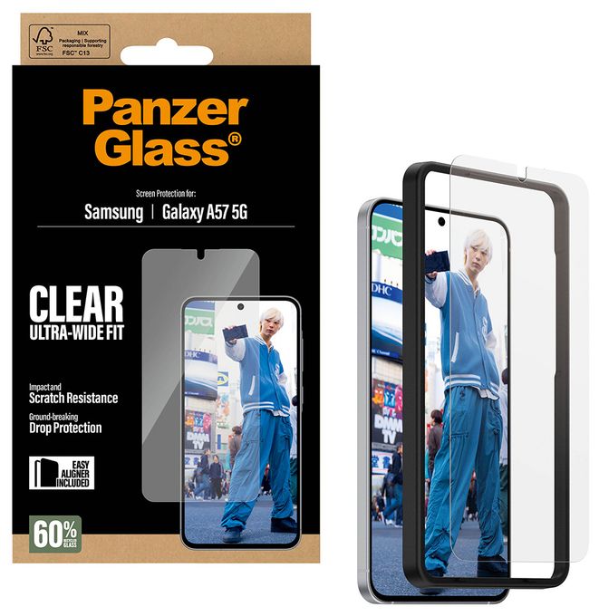 Klare Bildschirmschutzfolie Gehärtetes Glas, Polyethylenterephthalat, Silikon für  Samsung Samsung - Galaxy A57 5G Kratzresistent, Schockresistent 32082 Ultra-Wide Fit 