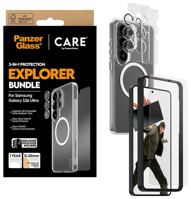 Klare Bildschirmschutzfolie Thermoplastische Polyurethane (TPU), Gehärtetes Glas, Polyethylenterephthalat, Silikon für  Samsung Samsung - Galaxy S26 Ultra Kratzresistent, Schockresistent 46018 3-in-1 Bundle Cover 