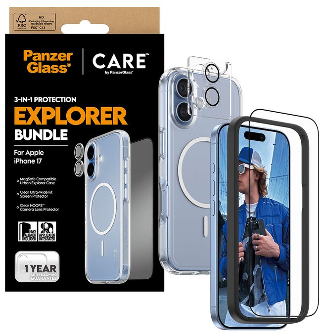 Klare Bildschirmschutzfolie Gehärtetes Glas, Polyethylenterephthalat, Silikon für  Apple Apple - iPhone 17 Kratzresistent, Schockresistent 46095 3-in-1 Explorer Set 