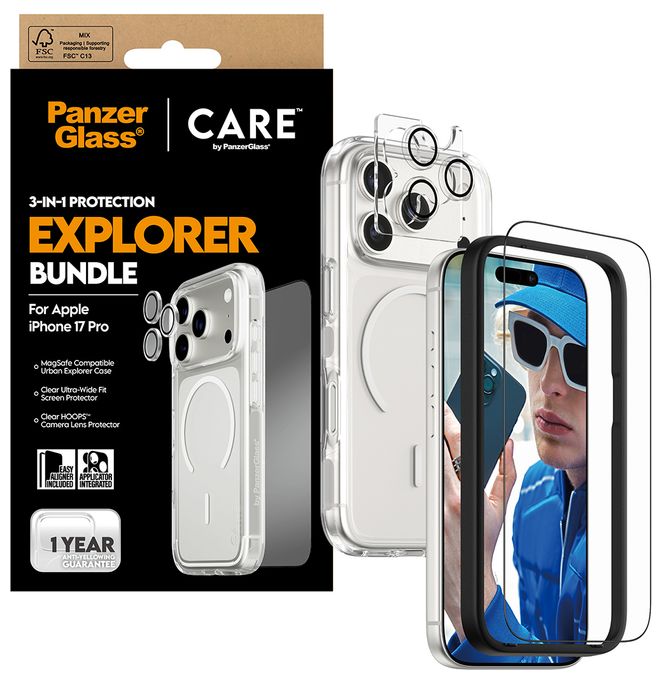 Klare Bildschirmschutzfolie Gehärtetes Glas, Polyethylenterephthalat, Silikon für  Apple Apple - iPhone 17 Pro Kratzresistent, Schockresistent 74977 3-in-1 Explorer Set Cover 