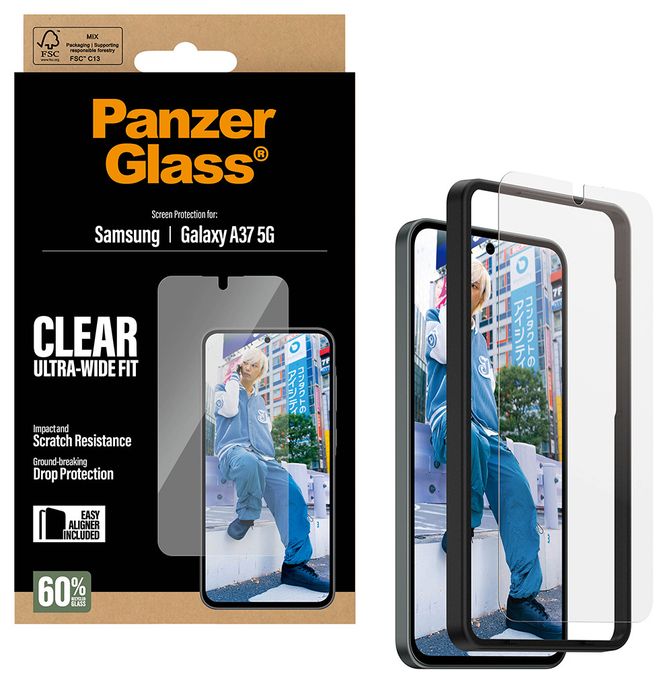 Klare Bildschirmschutzfolie Gehärtetes Glas, Polyethylenterephthalat, Silikon für  Samsung Samsung - Galaxy A37 5G Kratzresistent, Schockresistent 75133 Ultra-Wide Fit 