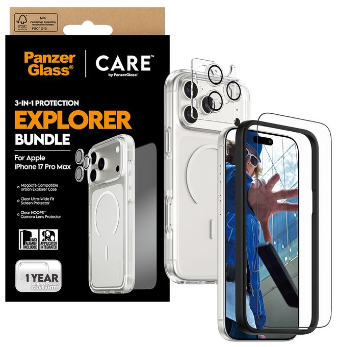 Klare Bildschirmschutzfolie Gehärtetes Glas, Polyethylenterephthalat, Silikon für  Apple Apple - iPhone 17 Pro Max Kratzresistent, Schockresistent 94434 3-in-1 Explorer Set Cover 