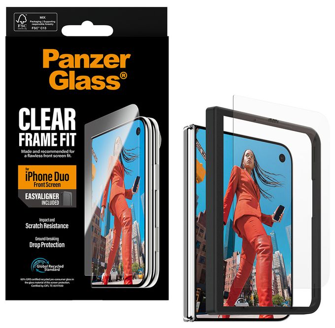 PanzerGlass® Außendisplay Displayschutz iPhone Duo | RahmenFit m. EasyAligner 