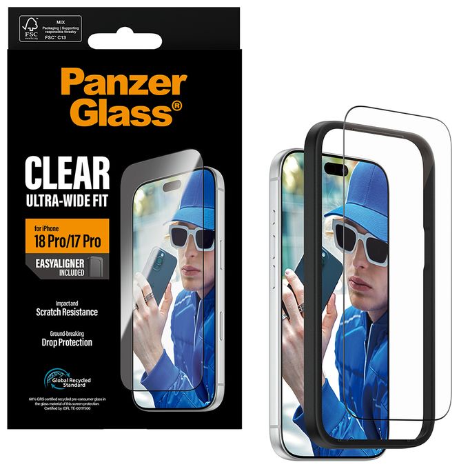 PanzerGlass® Displayschutz iPhone 18 Pro | 17 Pro | Ultra-Wide Fit m. EasyAligner 