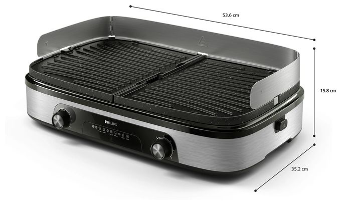 2 Zone(n) 2400 W  HD6222/90 Tischgrill (Schwarz, Edelstahl) 