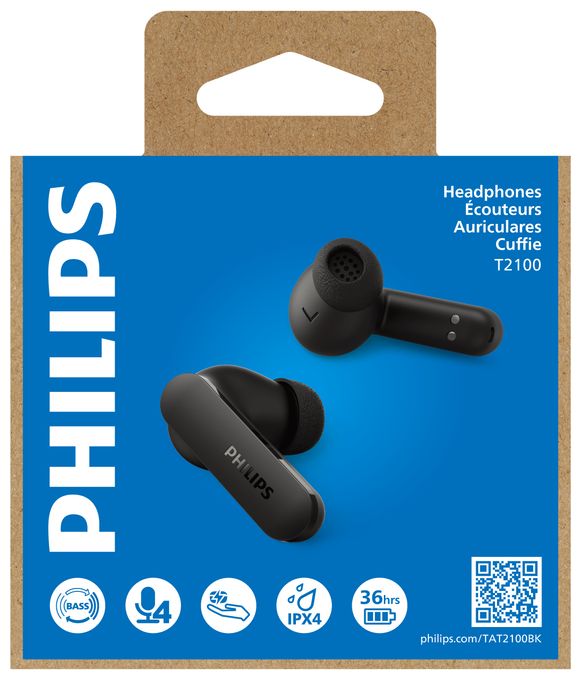 In-Ear Bluetooth Kopfhörer Kabellos TWS 8 h Laufzeit IPX4  TAT2100BK/00 (Schwarz) 