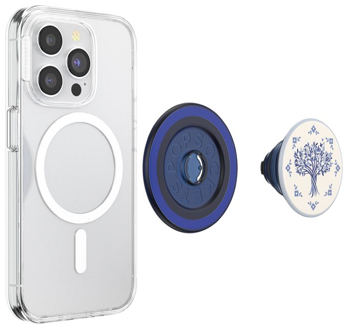 Fingerring für Apple iPhone 12+  PopGrip MagSafe Olive Tree Tile (Blau, Weiß) 