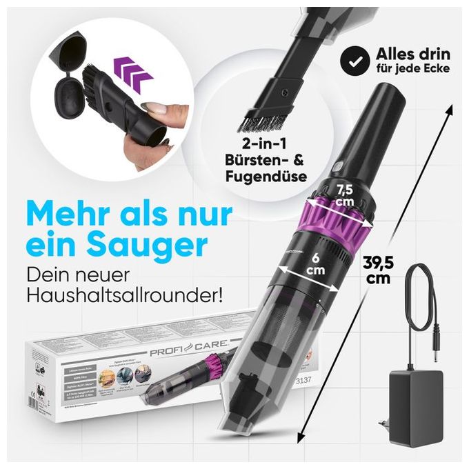 Handstaubsauger Beutellos bis 20 min Laufzeit 7,4 V HEPA  PC-AKS3137 (Anthrazit) 