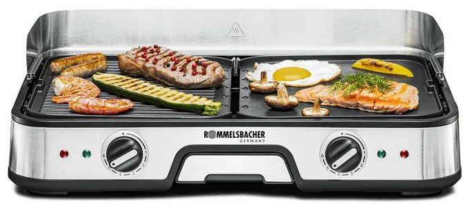 2 Zone(n) 2000 W mit 225 x 285 mm Fläche  BBQ2025 Tischgrill (Schwarz, Edelstahl) 