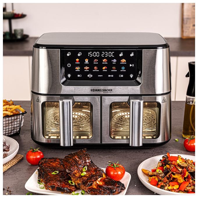 Doppel Heißluftfritteuse 5,5 l 2700 W  FRH2650 (Schwarz, Edelstahl) 
