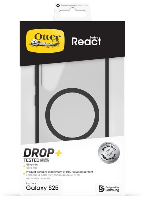 Cover für Samsung Galaxy S25 (Schwarz, Transparent) OtterBox React Magnet Case 