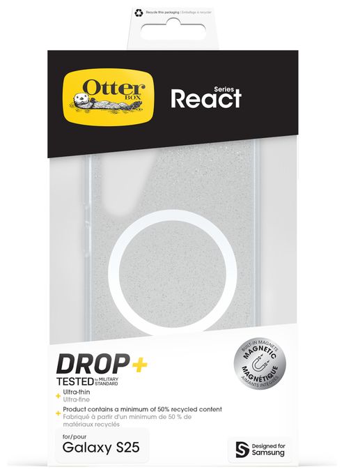 Cover für Samsung Galaxy S25 (Schwarz, Transparent) Otterbox React Series Case mit Magnet 