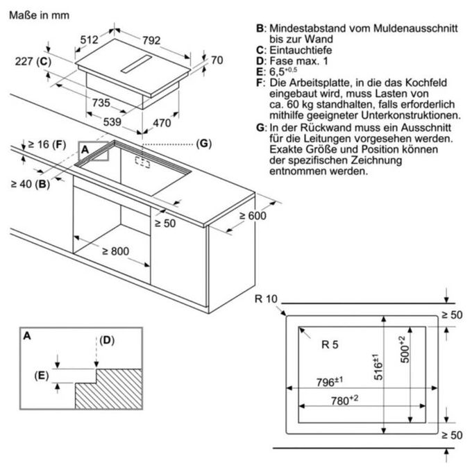 80 cm Induktionskochfeld 4 Kochzonen mit integriertem Dunstabzug iQ700 EX80BNGA6 (EX80BNX68E + HZ9VDSB4) autarkes 