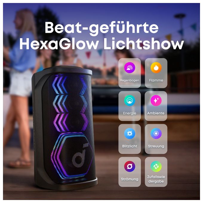 200 W Bluetooth Lautsprecher IPX4 Laufzeit bis 12 h  Rave 3S (Schwarz) 
