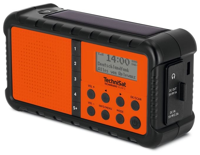 DAB+, FM Radio Tragbar Wasserfest IPX4  TechniRadio Solar 2 (Schwarz, Orange) 