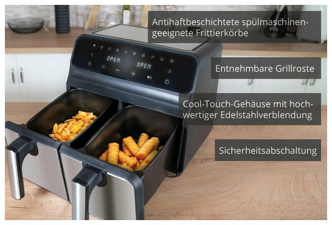 Doppel Heißluftfritteuse 8 l 1700 W  58685 Twin Zone (Schwarz, Grau) 