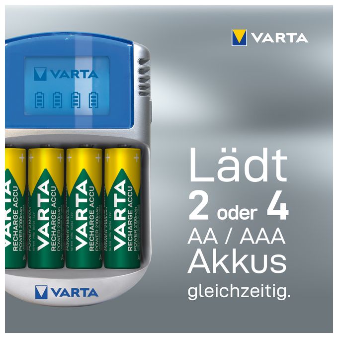 Akku Ladegerät, inkl. 4X AA 2600mAh, Batterieladegerät für wiederaufladbare AA/AAA, LCD Charger, mit USB Kabel & 12V Adapter 