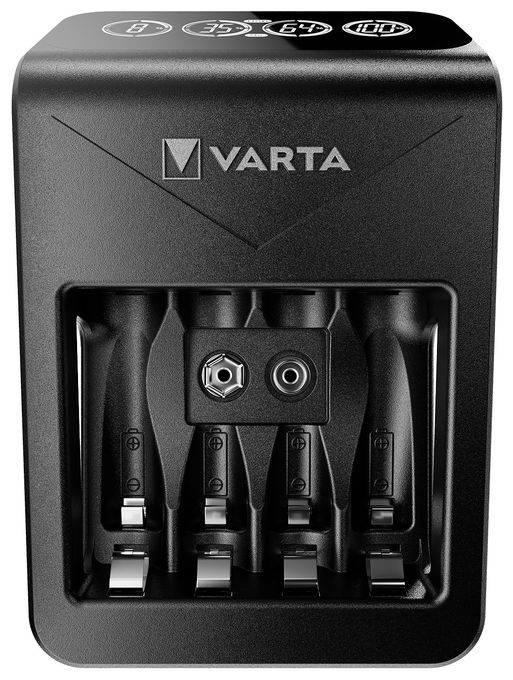 Akku Ladegerät, inkl. 4X AA 2100mAh, Batterieladegerät für wiederaufladbare AA/AAA/9V und USB Geräte, LCD Plug Charger+, Einzelschachtladung 