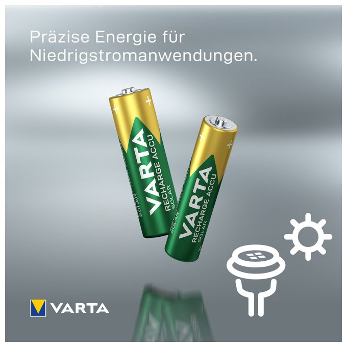 Batterien AAA, wiederaufladbar, 2 Stück, Recharge Accu Solar, Akku, 550 mAh Ni-MH, sofort einsatzbereit, für Solar-Gartenleuchten entwickelt 
