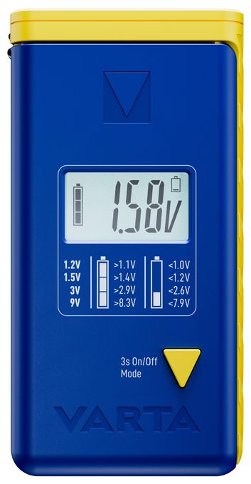 Batterietester LCD Digital für Batterien, Akkus und Knopfzellen, Testgerät für alle wichtigen Batteriegrößen (AA, AAA, C, D, 9V) inkl. 2x V13GA (LR44) 