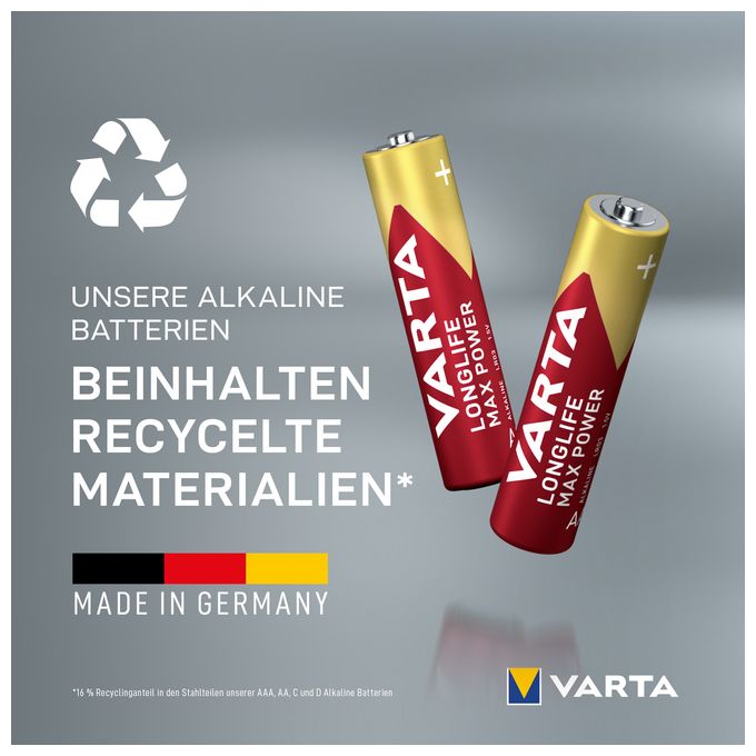 AAA Alkali 1,5 V 4 Stück  Longlife Max Power Batterie (Gold/Rot) 