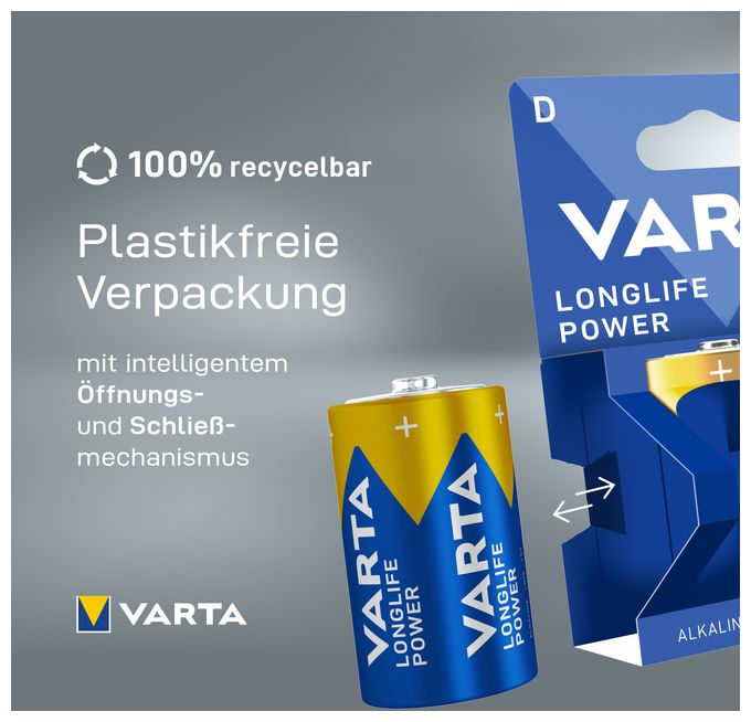 LONGLIFE Power, Alkaline Batterie, D, Mono, LR20, 1,5V, 2er Pack, Made in Germany 
