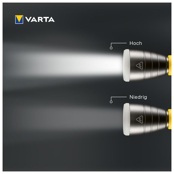 Taschenlampe LED inkl. 2x AA Batterien, Outdoor Sports F20, Leuchte, Lampe mit zwei Leuchtmodi, Taschenleuchte mit gummiertem Griff, sehr robust, gelb 