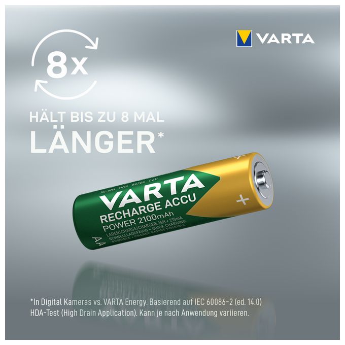 Recharge Accu Power AA 2100 mAh 4er Pack (vorgeladener NiMH-Akku, Micro, wiederaufladbarer Akku, gebrauchsfertig) 
