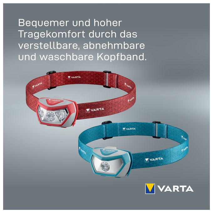 Stirnlampe LED inkl. 3x AAA Batterien Kopflampe, Outdoor Sports H20 Pro, drei Leuchtmodi, spritzwassergeschützt, Dimmfunktion, mit schwenkbarem Kopf, rot 