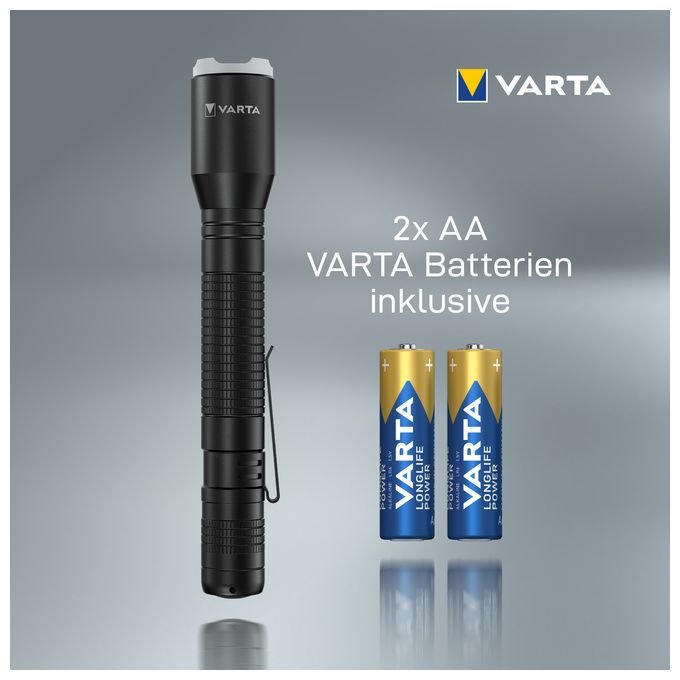 Taschenlampe LED inkl. 2x AA Batterien, Aluminium Light F20 Pro Leuchte, Lampe mit drei Leuchtmodi, Taschenleuchte mit Aluminiumgehäuse, texturiertem Griff, stoßfest 
