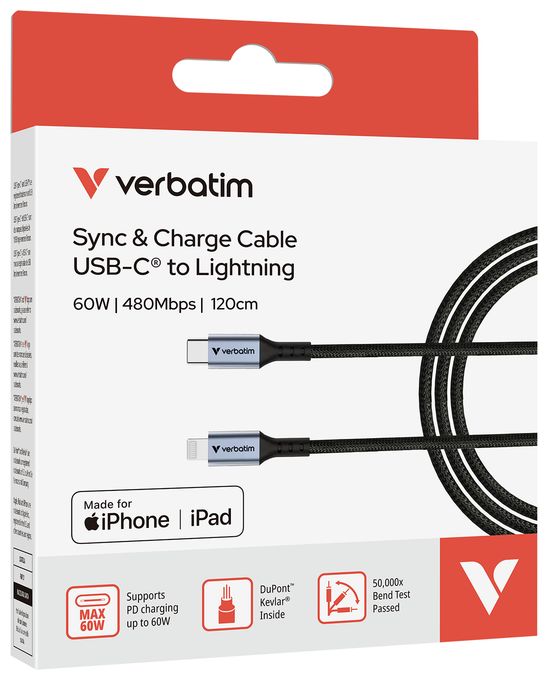 Stecker Rundkabel Lightning auf USB C bis 60 W 1,2 m  31844 (Schwarz) 