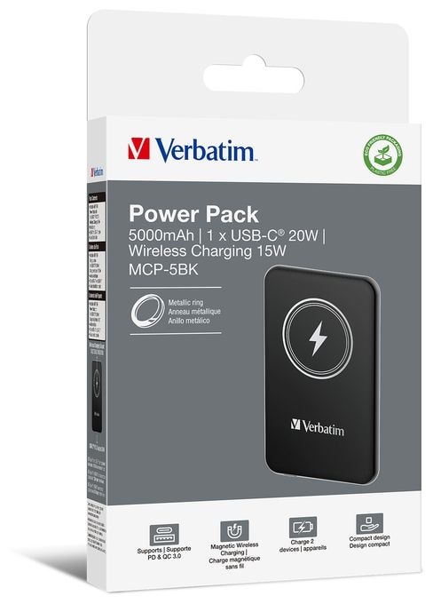 5000 mAh Powerbank USB Typ-C Kabelloses Laden  Charge 'n' Go (Schwarz) 