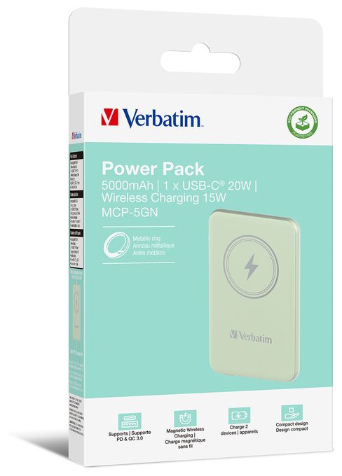 5000 mAh Powerbank USB Typ-C Kabelloses Laden  Charge 'n' Go (Grün) 