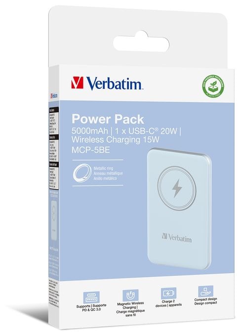 5000 mAh Powerbank USB Typ-C Kabelloses Laden  Charge 'n' Go (Blau) 