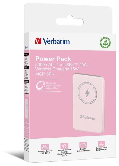 5000 mAh Powerbank USB Typ-C Kabelloses Laden  Charge 'n' Go (Pink) 