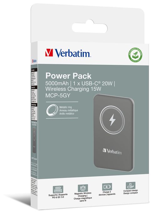 5000 mAh Powerbank USB Typ-C Kabelloses Laden  Charge 'n' Go (Grau) 