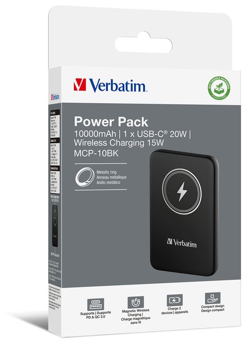 10000 mAh Powerbank USB Typ-C Kabelloses Laden  Charge 'n' Go (Schwarz) 