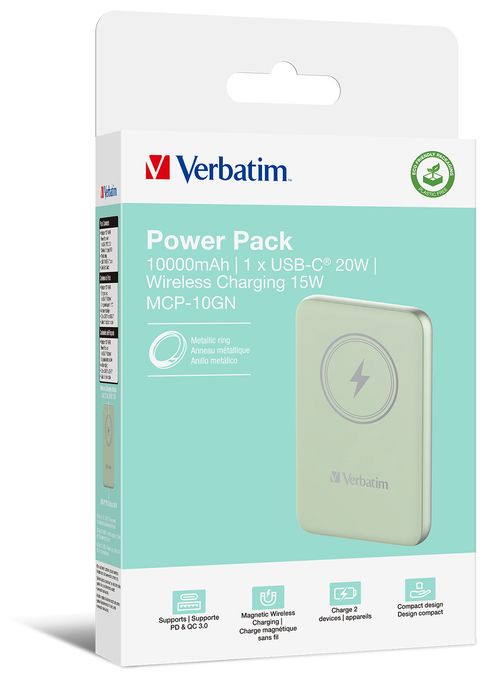 10000 mAh Powerbank USB Typ-C Kabelloses Laden  Charge 'n' Go (Grün) 