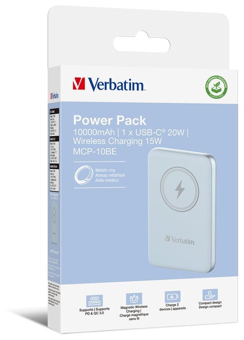 10000 mAh Powerbank USB Typ-C Kabelloses Laden  Charge 'n' Go (Blau) 