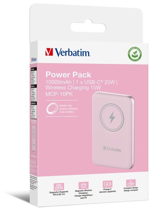 10000 mAh Powerbank USB Typ-C Kabelloses Laden  Charge 'n' Go (Pink) 