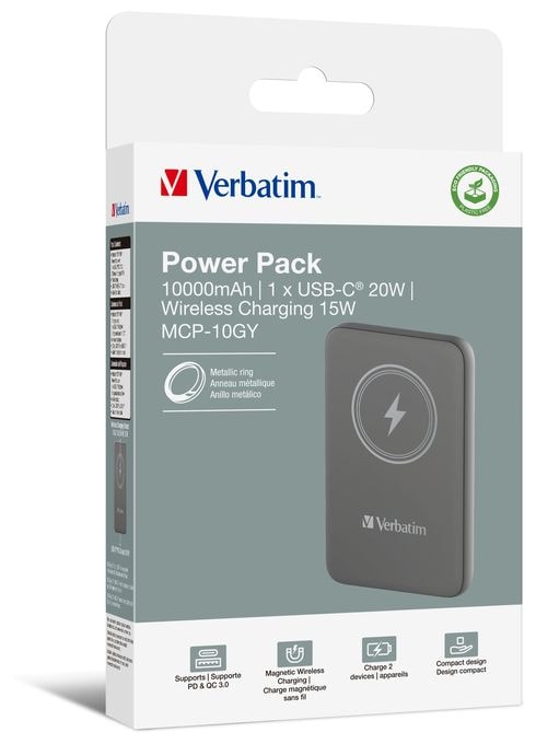 10000 mAh Powerbank USB Typ-C Kabelloses Laden  Charge 'n' Go (Grau) 