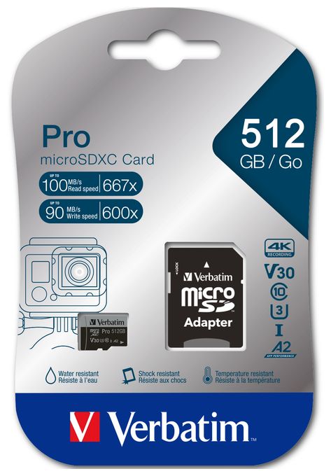 MicroSDXC Speicherkarte 512 GB Class 3 (U3) Klasse 10 Pro 