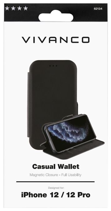 Geldbörsenhülle für Apple iPhone 12, iPhone 12 Pro  Casual (Schwarz) 